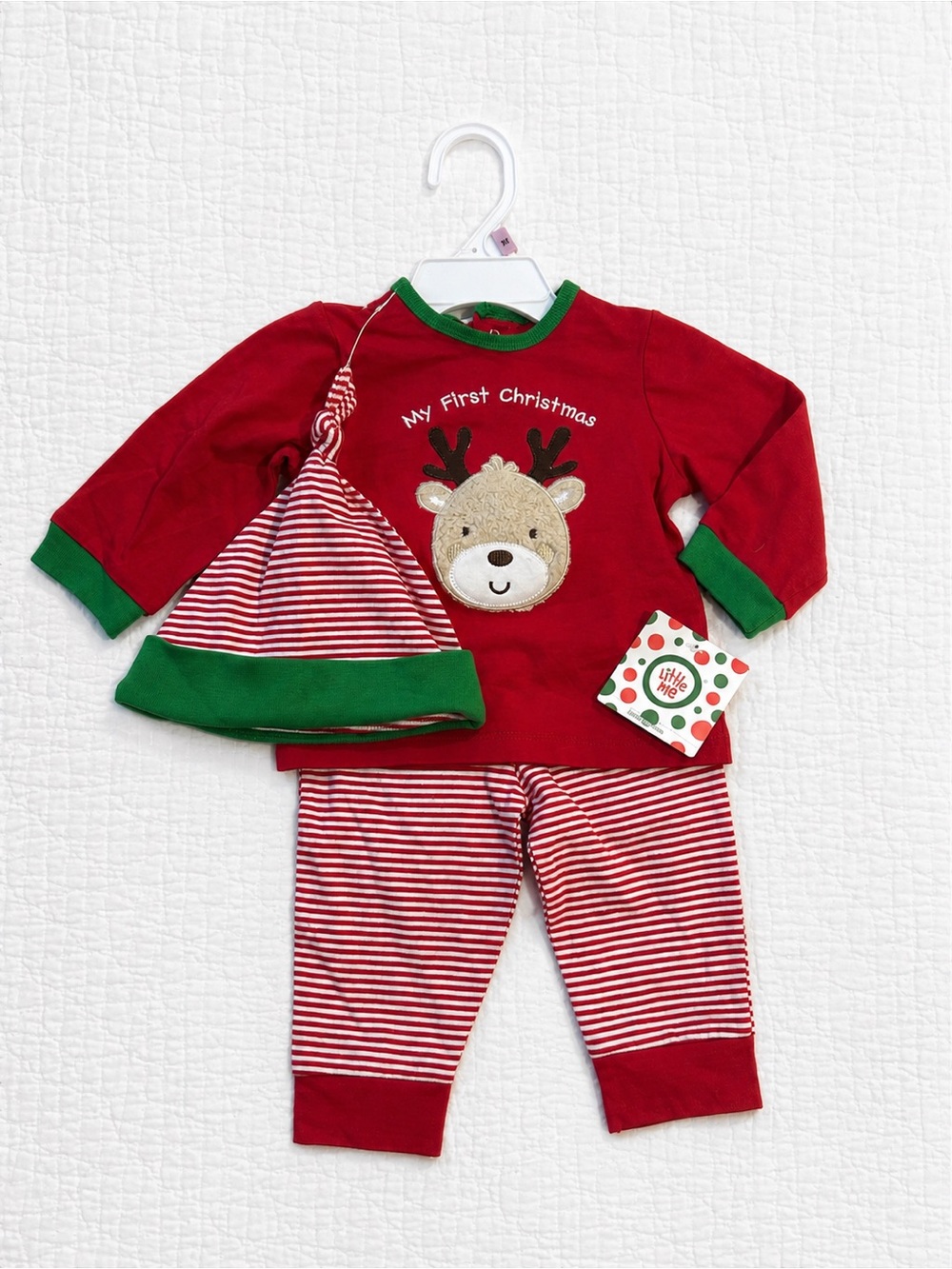 Little Me My First Christmas 3 Pc Reindeer Outfit Hat Set 9M NWT